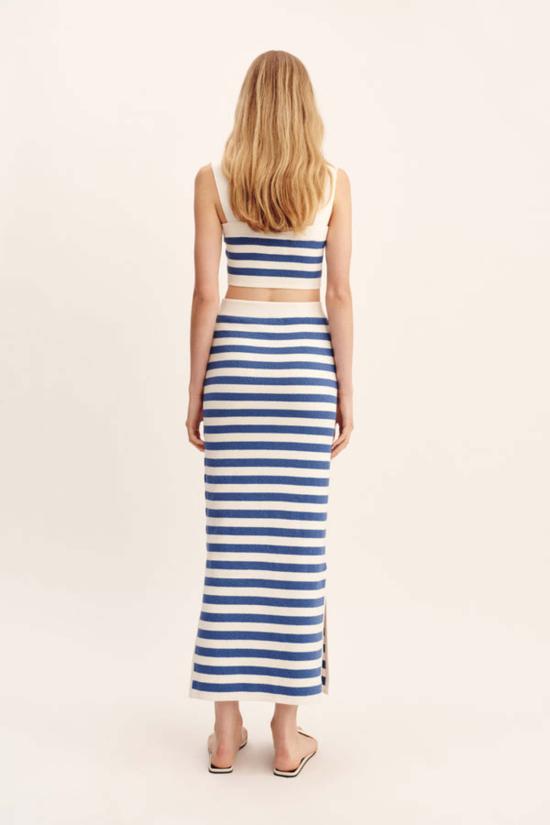  포제 롱 스커트 포세 아리  블루 스트라이프 - POSSE