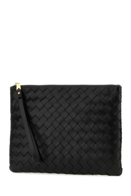 25FW 보테가베네타 미디움 인트레치아토 플랫 파우치  749922VCPP3 8425 BLACK GOLD - BOTTEGA VENETA
