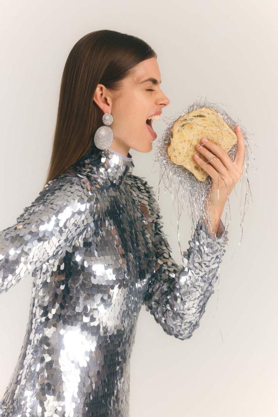  사이먼밀러 롱 원피스 Simon Miller Sculpty Sequin Dress Satellite Silver