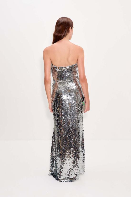 사이먼밀러 롱 원피스 사이먼 밀러 스컬프티 스트랩리스 스팽글 드레스 새틀라이트 실버 - SIMONMILLER