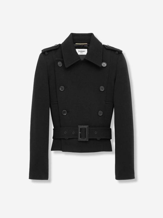 25FW 생로랑 저지 소재 오피셔 코트  843869Y288V 1000NOIR Black