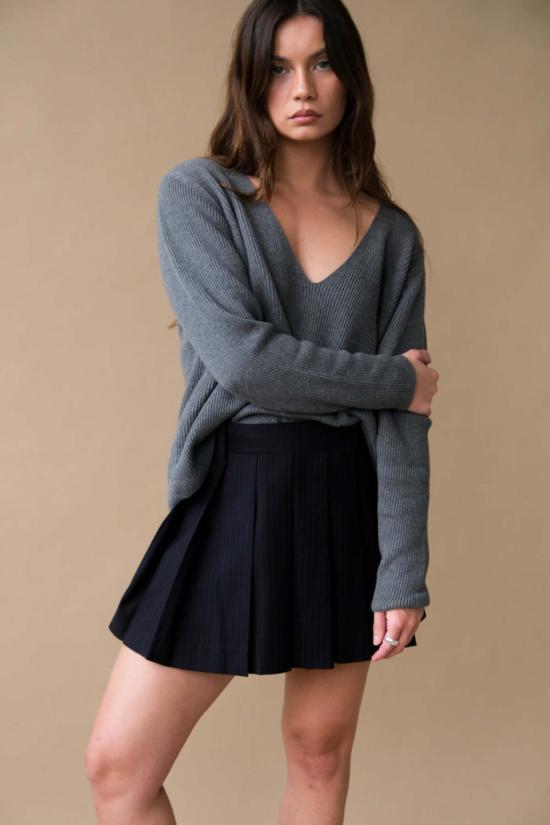  던스트 숏 스커트 플리츠 미니 스커트 네이비 스트라이프 - DUNST