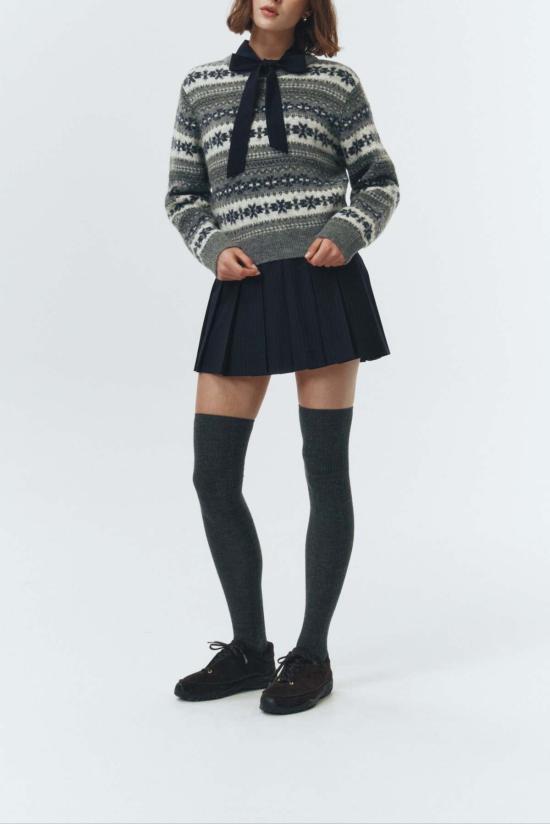  던스트 숏 스커트 플리츠 미니 스커트 네이비 스트라이프 - DUNST