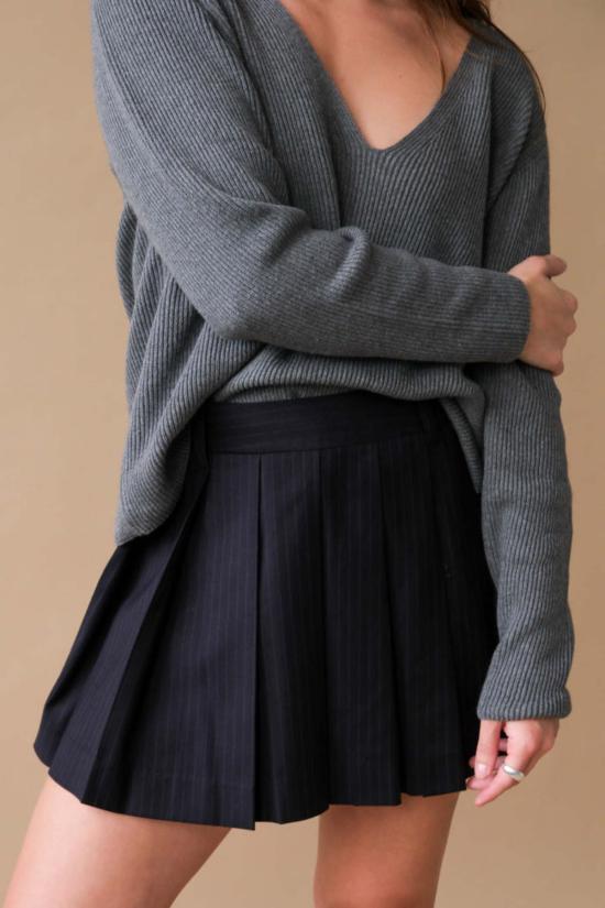  던스트 숏 스커트 플리츠 미니 스커트 네이비 스트라이프 - DUNST