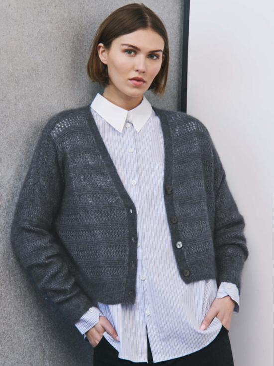  어텀 캐시미어 가디건 오텀 캐시미어 팬시 스티치 V넥 카디건