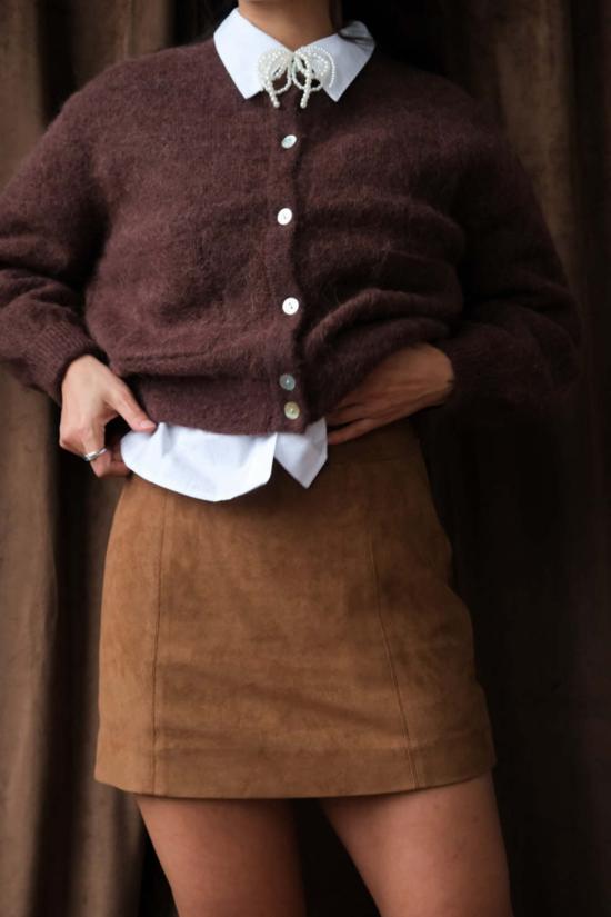  던스트 숏 스커트 미니 스웨이드 스커트 브라운