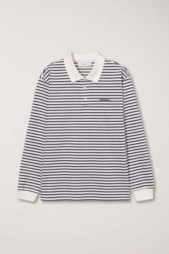  던스트 긴팔 티셔츠 멀티 스트라이프 칼라 긴팔 폴로 티셔츠 아이보리 스트라이프 - DUNST