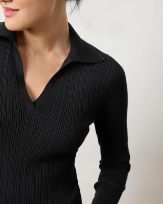  릴라 피 긴팔 티셔츠 릴라 P. 롱슬리브 리브 헨리 스웨터 블랙 - LILLA P