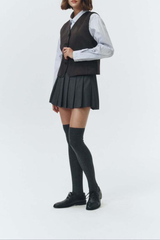  던스트 숏 스커트 플리츠 미니 스커트 그레이 스트라이프 - DUNST