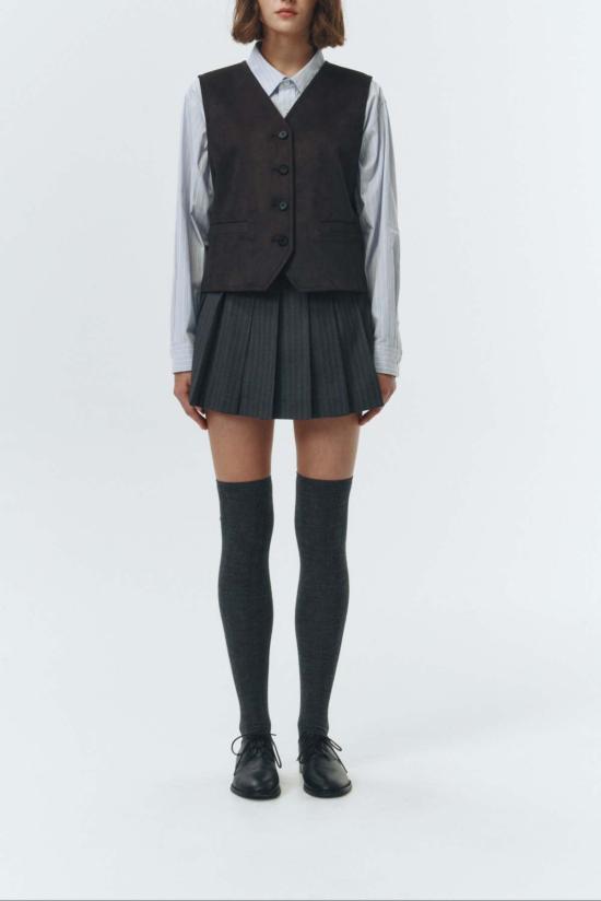  던스트 숏 스커트 플리츠 미니 스커트 그레이 스트라이프 - DUNST