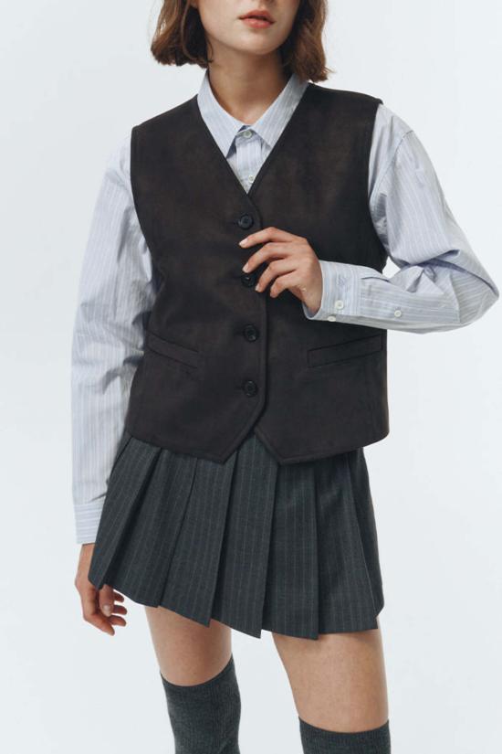  던스트 숏 스커트 플리츠 미니 스커트 그레이 스트라이프