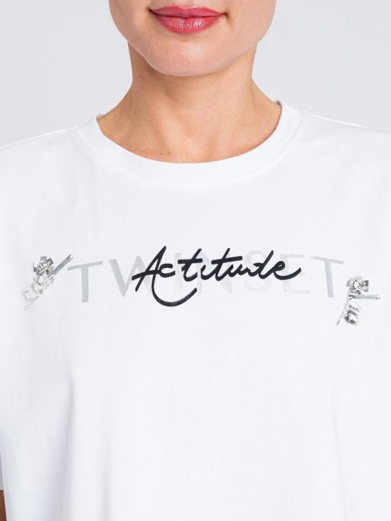 25FW 액티튜드 트윈세트 반팔 티셔츠 252AP2010 00840 White - ACTITUDE TWINSET