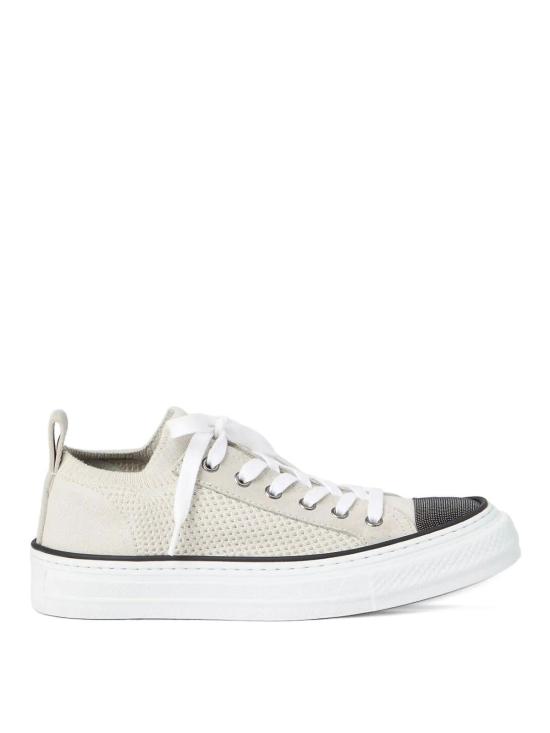 26SS 브루넬로 쿠치넬리 프레셔스 토 코튼 니트 & 스웨이드 스니커즈 MZ35G2650C9588 White