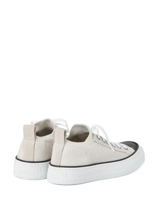 26SS 브루넬로 쿠치넬리 프레셔스 토 코튼 니트 & 스웨이드 스니커즈 MZ35G2650C9588 White - BRUNELLO CUCINELLI