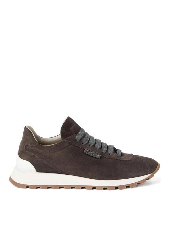 25FW 브루넬로 쿠치넬리 샤이니 탭 디테일 스웨이드 러닝 스니커즈 MZSFG2110C7284 Brown