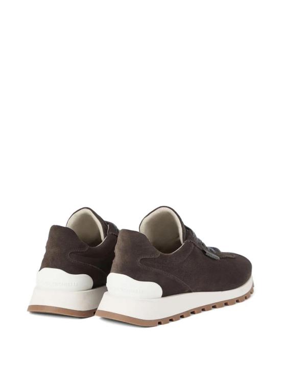 25FW 브루넬로 쿠치넬리 샤이니 탭 디테일 스웨이드 러닝 스니커즈 MZSFG2110C7284 Brown - BRUNELLO CUCINELLI