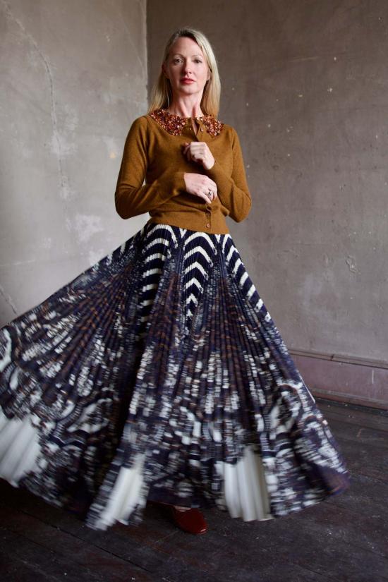  울라 존슨 미디 스커트 샤이나 하이웨이스트 플리츠