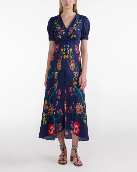  살로니 롱 원피스 Saloni Lea 롱 드레스 코사지 블룸 - SALONI