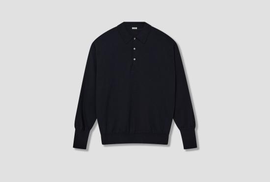 25FW A.PRESSE 스웨터 울 니트 롱/슬림 폴로셔츠 25AAP-03-08 네이비