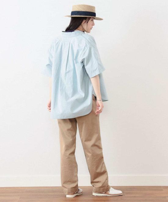  빔스 셔츠 보이 빅 버튼 다운 반팔 셔츠 그린 - BEAMS