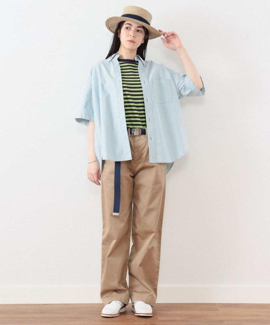  빔스 셔츠 보이 빅 버튼 다운 반팔 셔츠 그린 - BEAMS