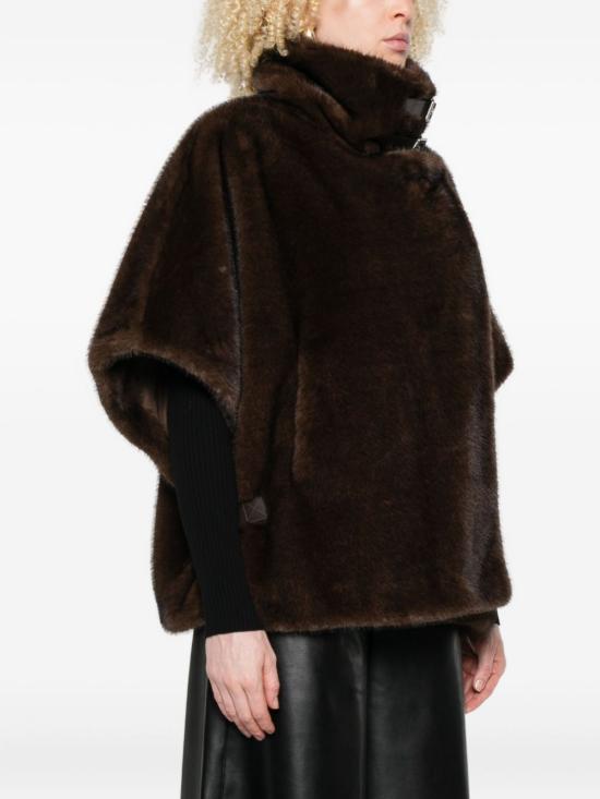 25FW 핑코 페이크 퍼 케이프 103837 A2PID49 Brown - PINKO