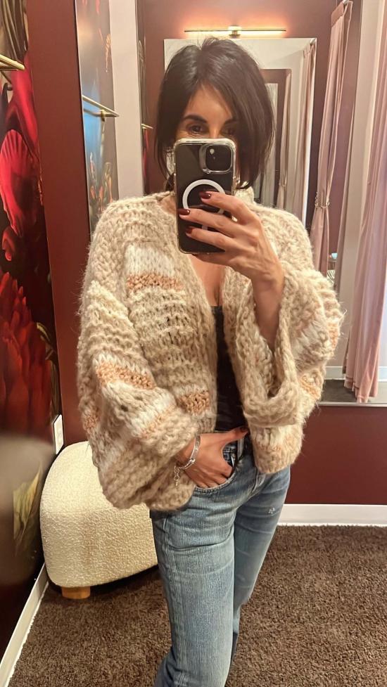  마이아미 가디건 마이애미 알파카 믹스 패턴 봄버 카디건 - MAIAMI