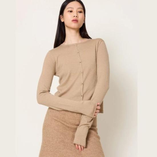  로렌 마누지안 가디건 슈퍼 파인 크루넥 카디건 - LAUREN MANOOGIAN