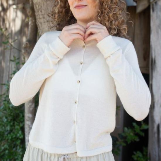  로렌 마누지안 가디건 슈퍼 파인 크루넥 카디건