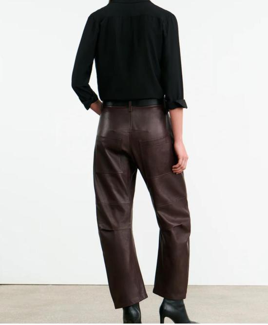  닐리로탄 스트레이트 팬츠 Nili Lotan Shon 가죽  다크 브라운 - NILI LOTAN