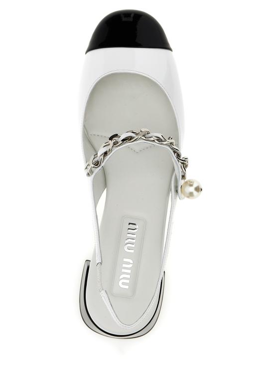 25FW 미우미우 힐/펌프스 5I045EF03506EF0964 White Black - MIU MIU