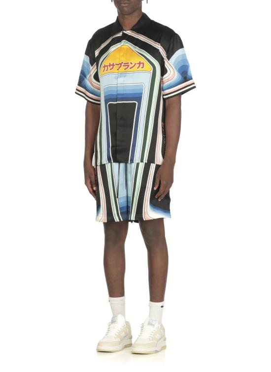 25FW 카사블랑카 반팔 셔츠 MPF25SH00306SILK SATIN Black - CASABLANCA