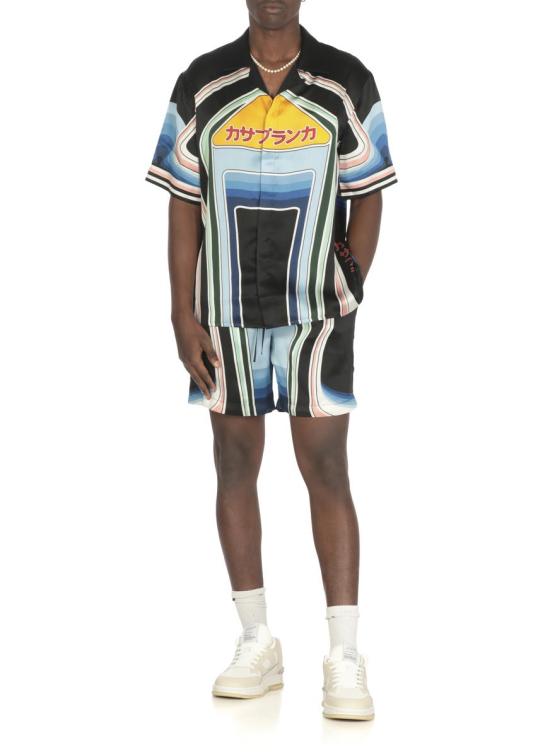 25FW 카사블랑카 반팔 셔츠 MPF25SH00306SILK SATIN Black - CASABLANCA