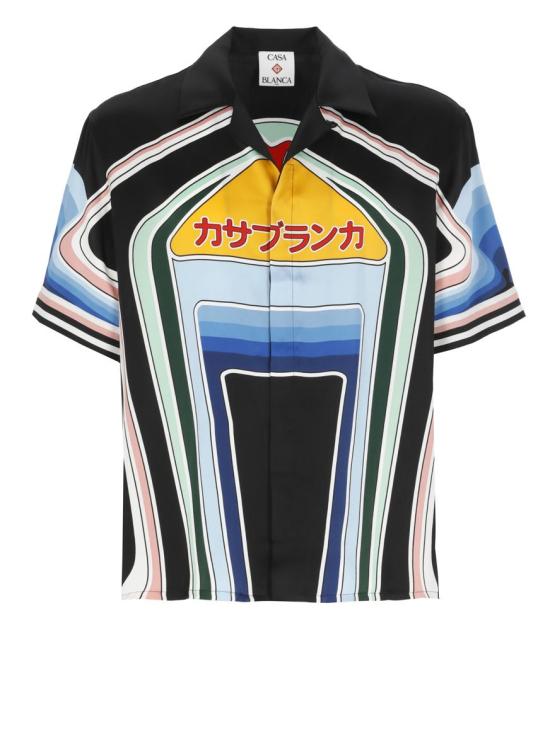 25FW 카사블랑카 반팔 셔츠 MPF25SH00306SILK SATIN Black