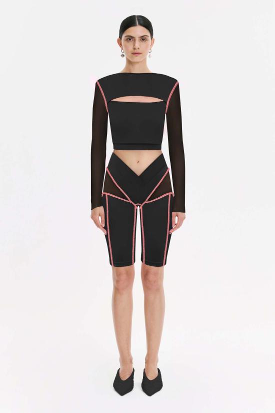  모노수트 민소매 티셔츠 에러틱 크롭탑 블랙