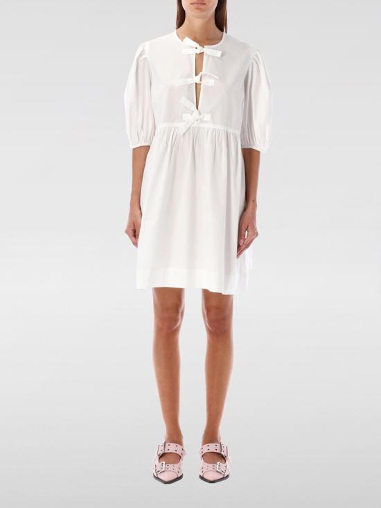 26SS 가니 코튼 포플린 타이 스트링 미니 드레스 F91706479 151 White