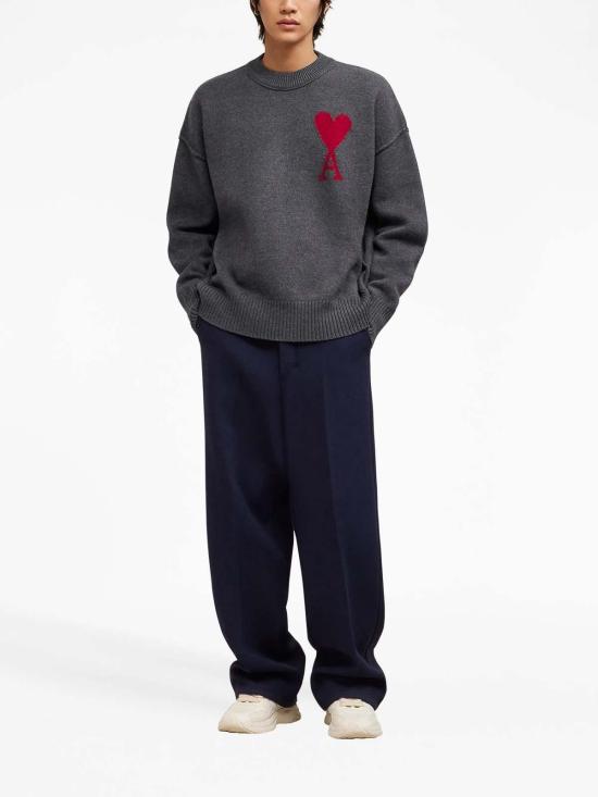 25FW 아미 빅하트 인타르시아 로고 울 니트 BFUKS006018084 Light Grey - AMI