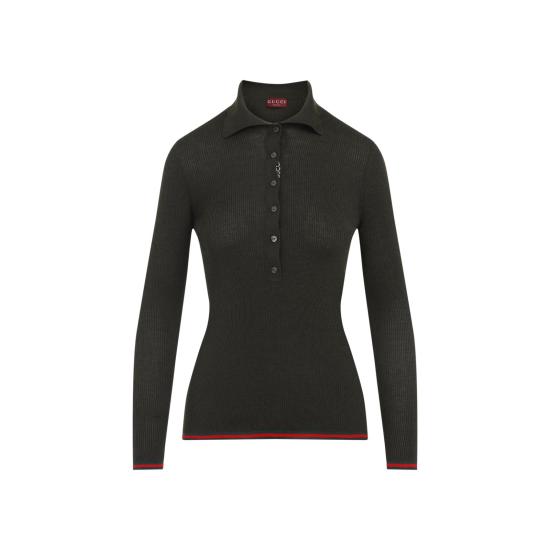 25FW 구찌 자수 캐시미어 실크 탑 810315 XKD8J 3450 FOREST GREEN