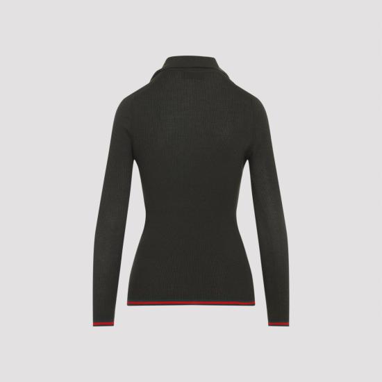 25FW 구찌 자수 캐시미어 실크 탑 810315 XKD8J 3450 FOREST GREEN - GUCCI