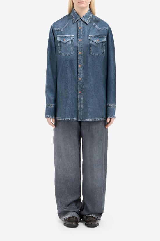  피에르루이마샤 데님 셔츠 피에르 루이 마시아 알로에 실크 셔츠 미디엄 블루 - PIERRE LOUIS MASCIA