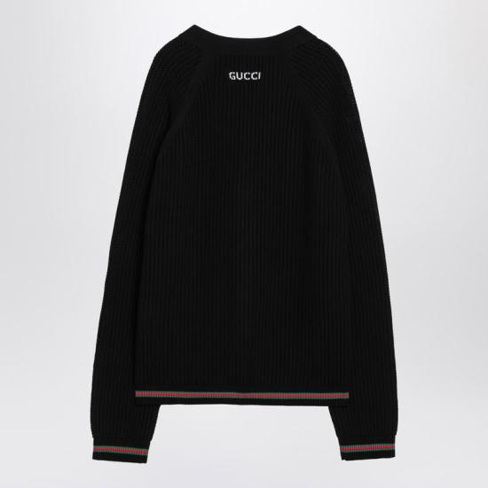 25FW 구찌 웹 아주르 코튼 니트 가디건  788009XKD15 R GUC 1060 Black - GUCCI