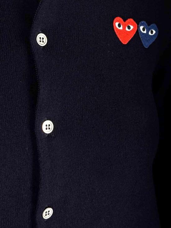  꼼데가르송 플레이 더블 하트 가디건 AXN0570512 Blue - COMME DES GARCONS