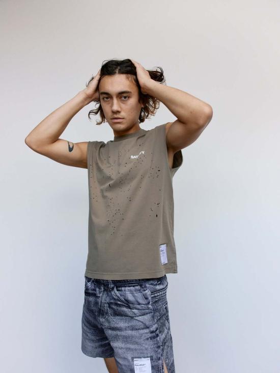  새티스파이 민소매 티셔츠 세티스파이 에이지드 팔콘 모스 테크 머슬 티셔츠 - SATISFY