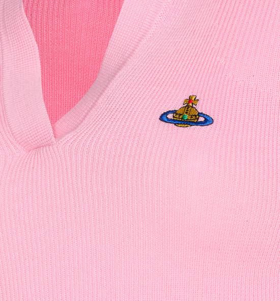 25FW 비비안웨스트우드 MARINA 마리나 오브 자수 폴로 스웨터 18030040 Y001VG401 Pink - VIVIENNE WESTWOOD
