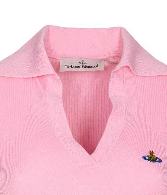25FW 비비안웨스트우드 MARINA 마리나 오브 자수 폴로 스웨터 18030040 Y001VG401 Pink - VIVIENNE WESTWOOD