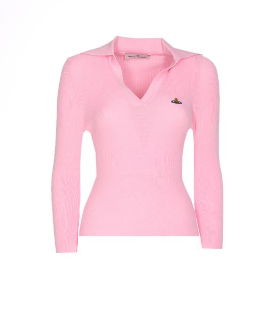 25FW 비비안웨스트우드 MARINA 마리나 오브 자수 폴로 스웨터 18030040 Y001VG401 Pink