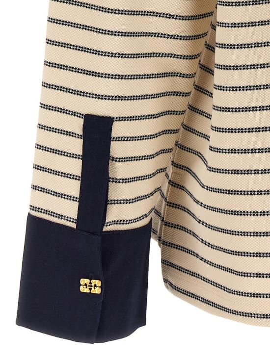 25FW 가니 스트라이프 긴소매 폴로 셔츠 T4215135 EGRET DOM - GANNI