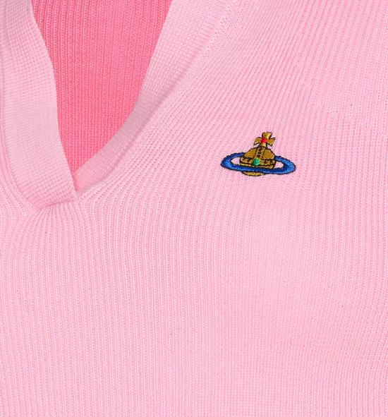 25FW 비비안웨스트우드 MARINA 마리나 오브 자수 폴로 스웨터 18030040Y001VG401 PINK - VIVIENNE WESTWOOD