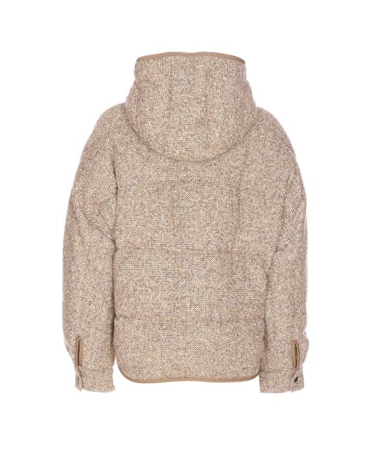 25FW 브루넬로 쿠치넬리 플렉트 버진 울 실크 쉐브론 후드 다운 자켓  MG5307729C6286 Beige - BRUNELLO CUCINELLI