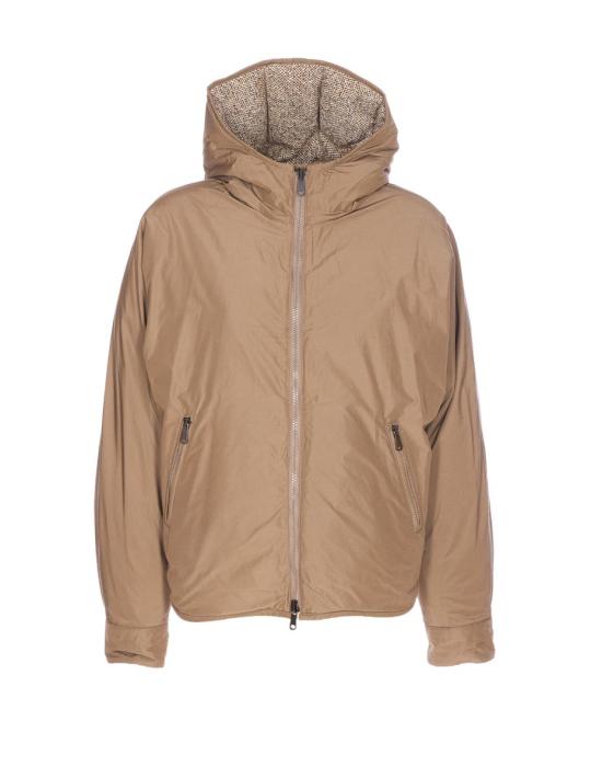 25FW 브루넬로 쿠치넬리 플렉트 버진 울 실크 쉐브론 후드 다운 자켓  MG5307729C6286 Beige - BRUNELLO CUCINELLI